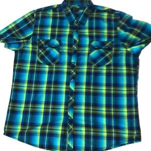 INC International Concept Men’s Plaid Short Sleeve Button Front Shirt size XXL